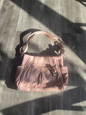 Soft Pink Shoulder Bag with Front Zip Pocket